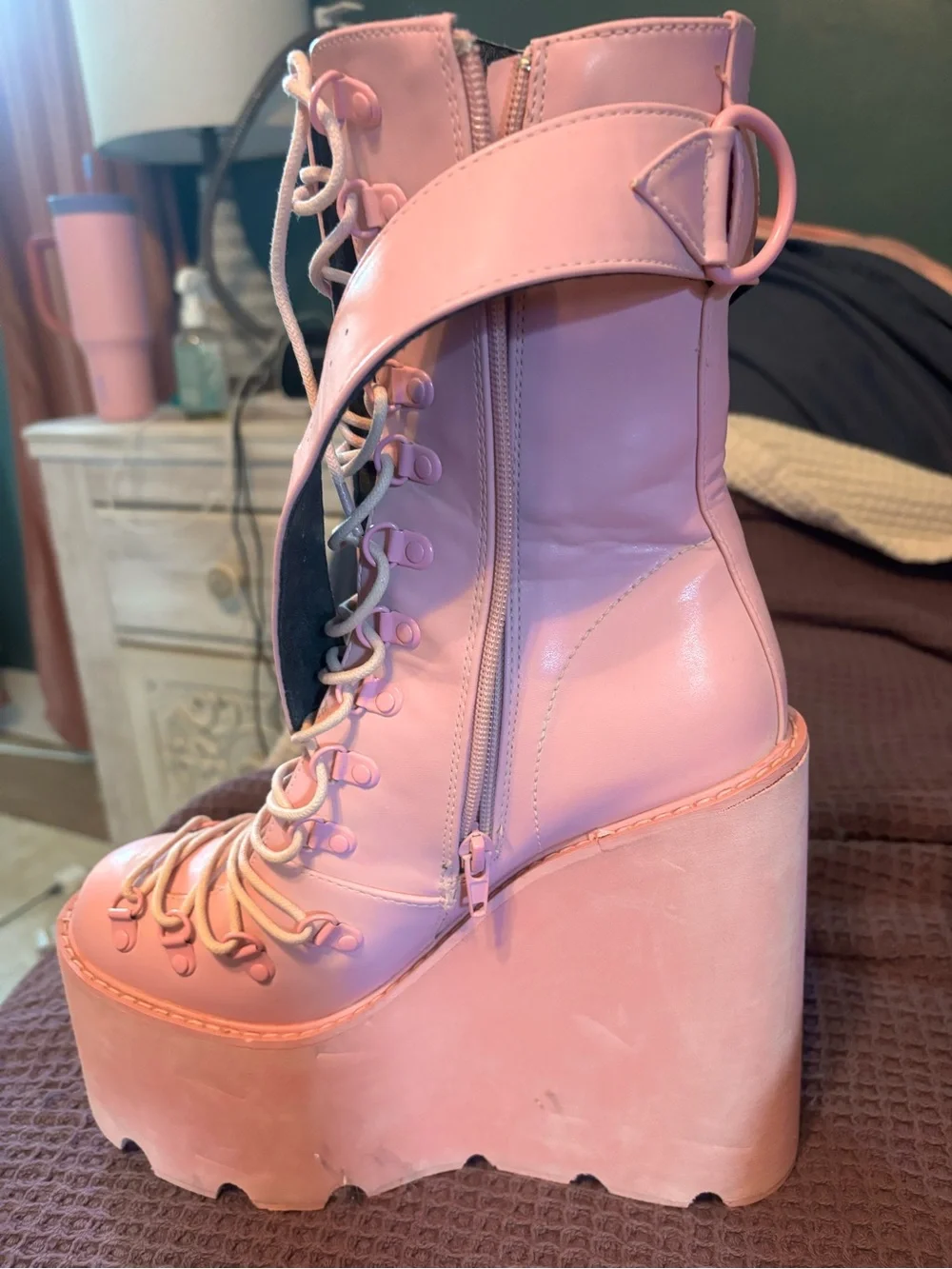 Sugar Thrillz Pink Lace-Up Platform Boots